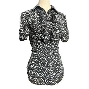 Y2K Spense Polka Dot Ruffle Trim Top Sz S Tie Waist Retro Business Office Siren